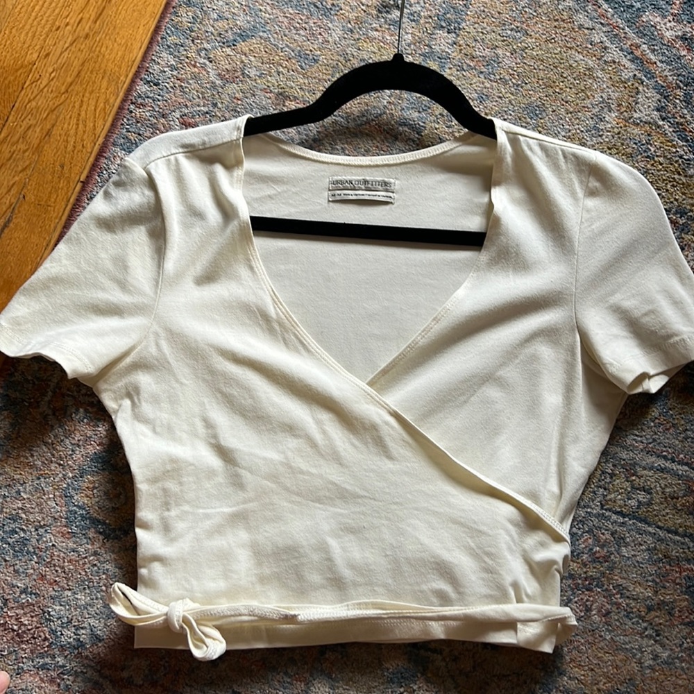 Urban Outfitters Cream Cropped Tie Top